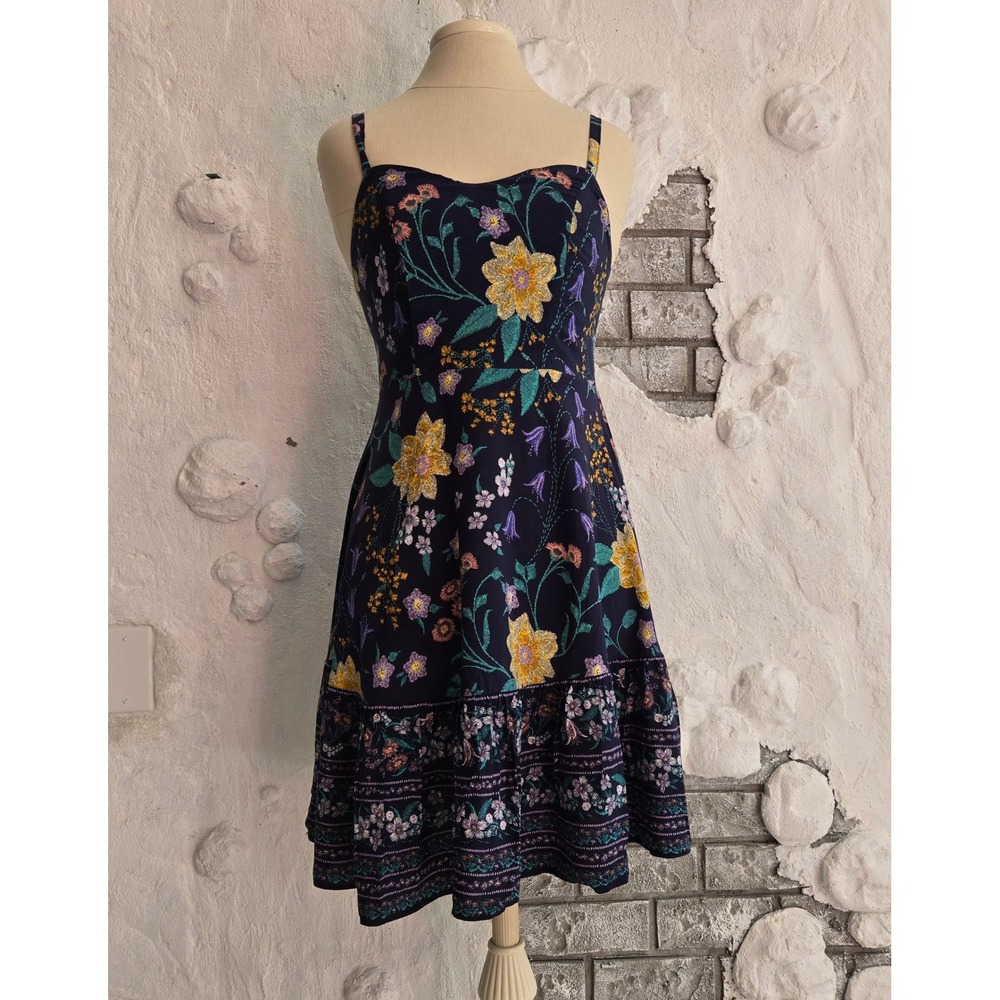 Old Navy Blue Floral Smocked Back Fit & Flare Ruffle Mini Dress Small Bohemian